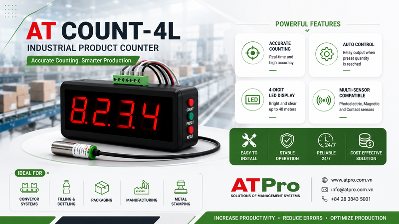AT COUNT-4L Industrial Product Counter with 4-digit LED display for automated production line counting