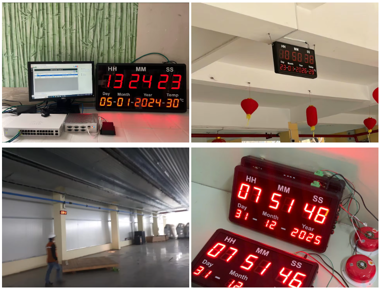 Industrial LED Wall Clock with Temperature Display |ATC-HMS-D-T-L  OEM Available