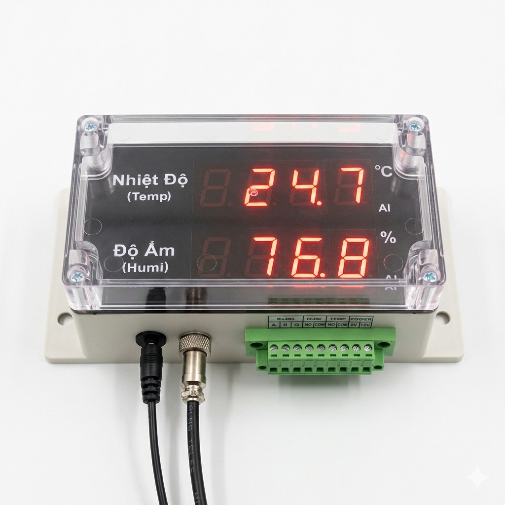 Industrial Temperature & Humidity LED Display for Data Center– Modbus RTU – OEM Available | AT-THMS3.1