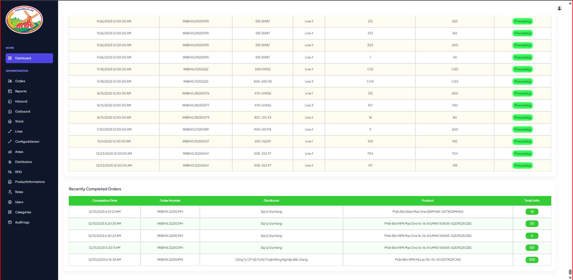 Database table with columns and rows on a computer screen