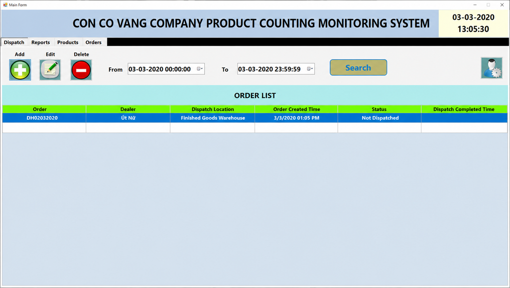 Screen capture of a product counting monitoring system interface with a blue background.