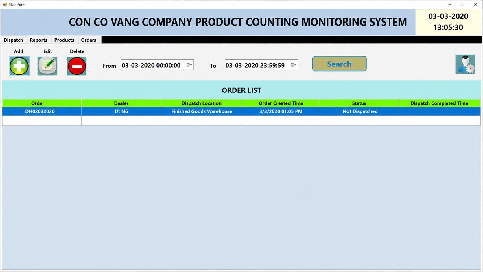 Screen capture of a product counting monitoring system interface with a blue background.