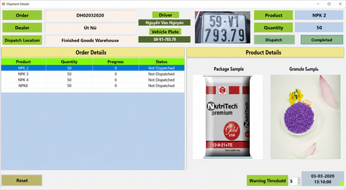 Software interface with product details and packaging images on a screen