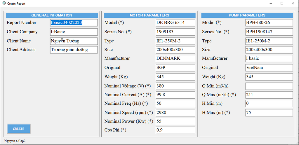 Technical report or database entry with product specifications for pumps.