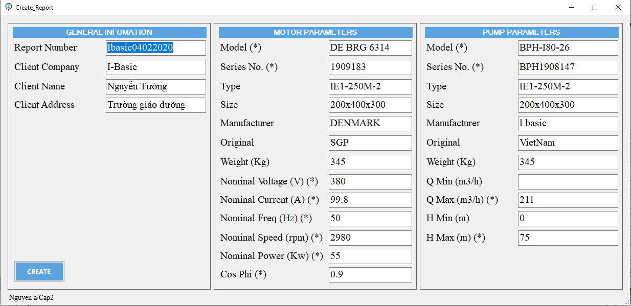 Technical report or database entry with product specifications for pumps.