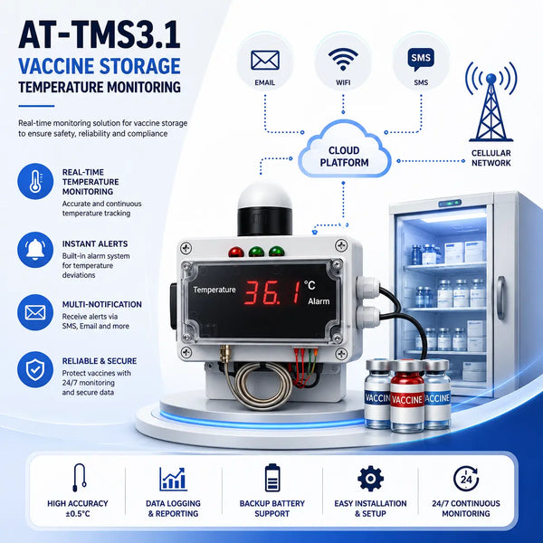 ATSCADA Custom Component AT-TMS3.1 vaccine temperature monitoring device with cloud alerts and real-time tracking