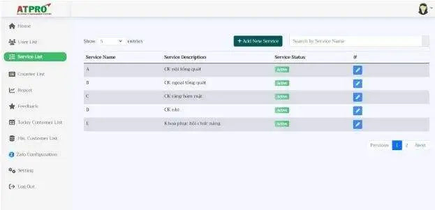ATSCADA Custom Component service management interface with service list, status control, and configuration options
