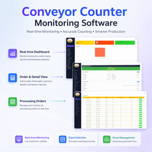 Conveyor Counter Monitoring Software dashboard for real-time production monitoring, order tracking, data collection, and conveyor line management