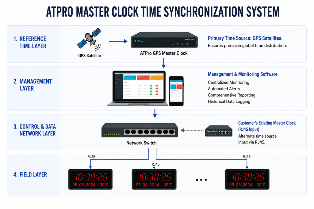 Industrial LED Wall Clock with Temperature Display |ATC-HMS-D-T-L  OEM Available