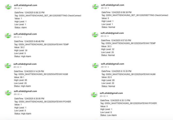Multiple emails with timestamps and text on a white background