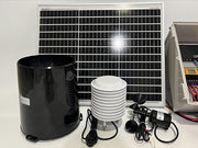 Solar panel, battery, and related equipment on a white background