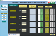 Attendance monitoring and real-time clock system interface with ATascada branding.